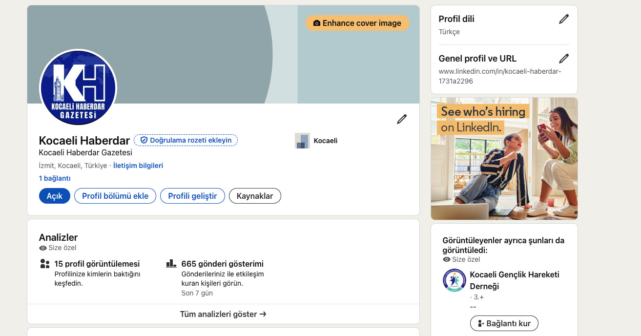 Kocaeli Gazetesi Linkedin Sayfası